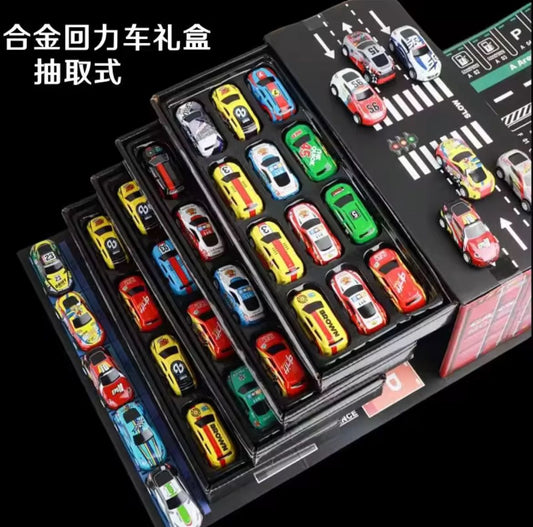 Die Cast Container Storage Box 48 Pack Alloy Racing Car Toys Pull Back Race Cars Toy Set