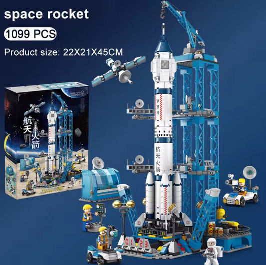 Diy Kids Blue Rocket Construction Engineering Building Blocks Kits Shuttle Micro Space Ships Rocket Ship Toy Children Games