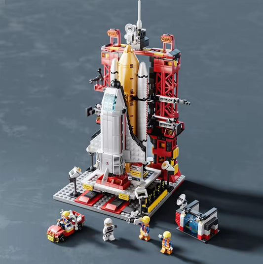 Diy Kids Red Spaceship Construction Engineering Building Blocks Kits Shuttle Micro Space Ships Rocket Ship Toy Children Games