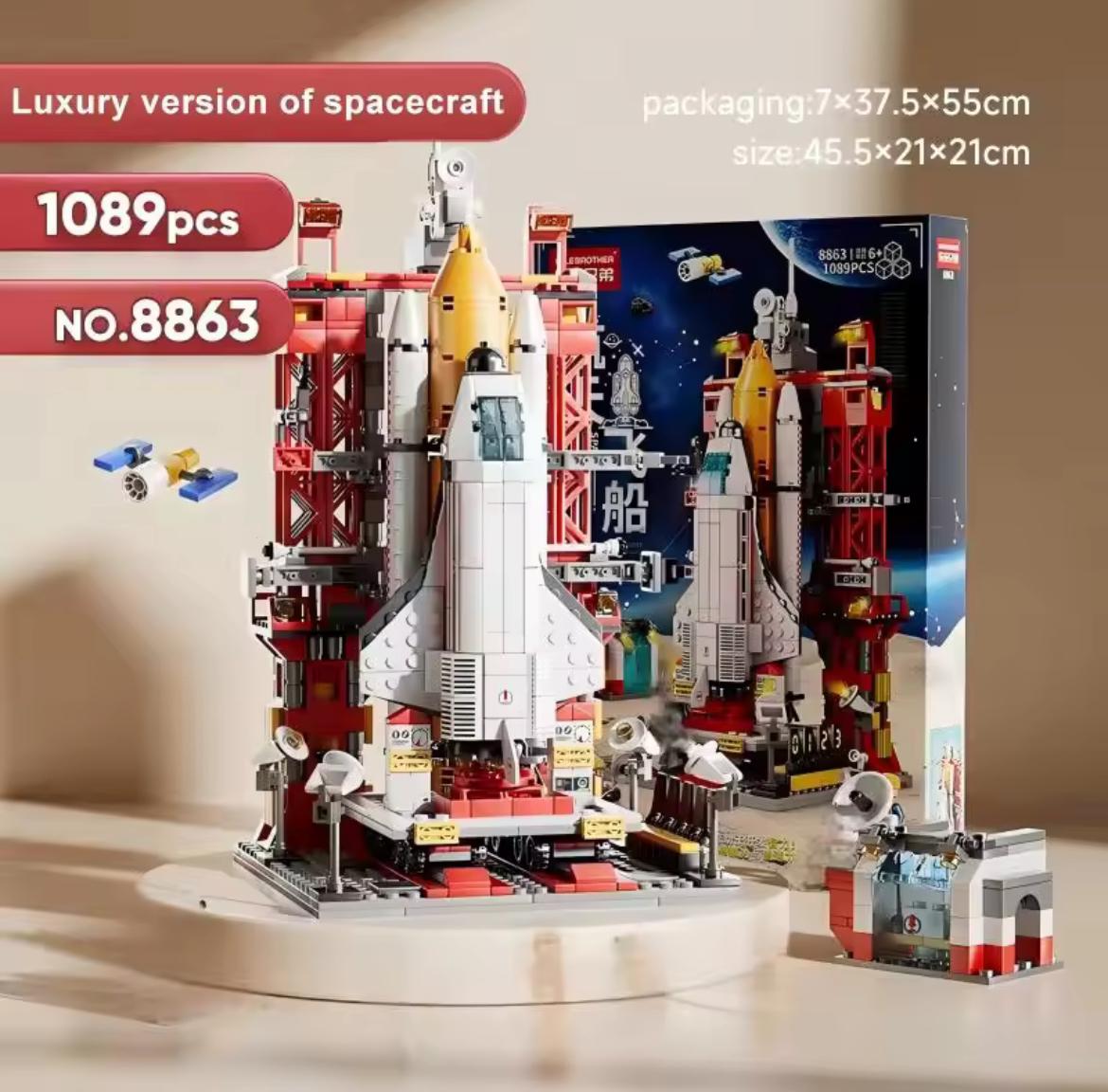 Diy Kids Red Spaceship Construction Engineering Building Blocks Kits Shuttle Micro Space Ships Rocket Ship Toy Children Games