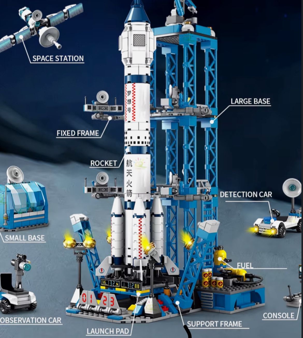 Diy Kids Blue Rocket Construction Engineering Building Blocks Kits Shuttle Micro Space Ships Rocket Ship Toy Children Games